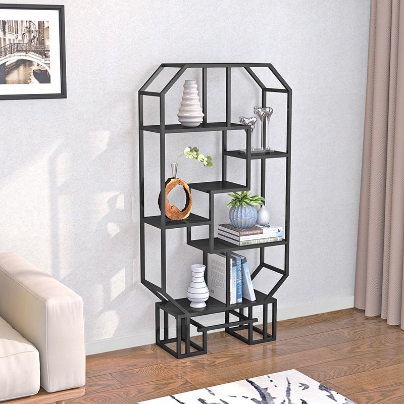 Industrial Open Back Bookshelf Etagere Metal Bookcase with Shelves