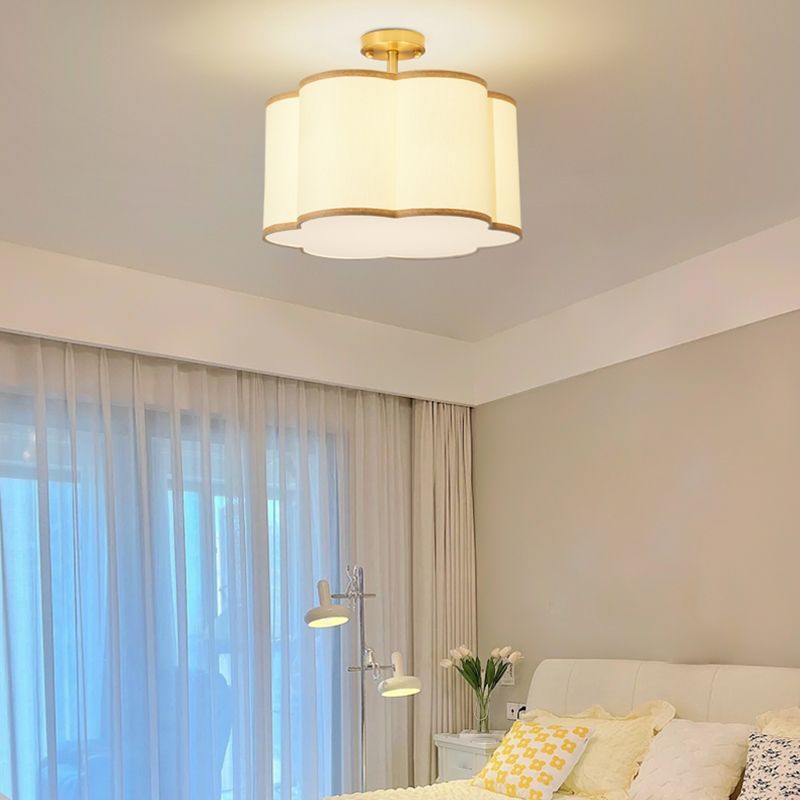 American Style Ceiling Light Geometry Shape Ceiling Lamp with Fabric Shade for Living Room