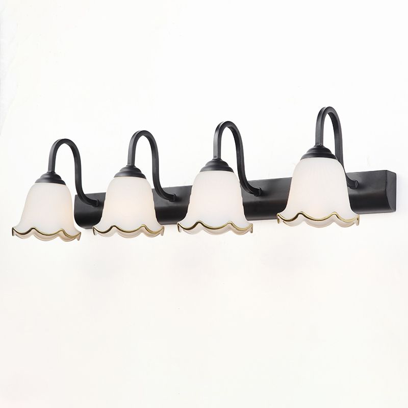 Multi Lights Flower Wall Light Sconces Modern Style White Glass Wall Mounted Vanity Lights