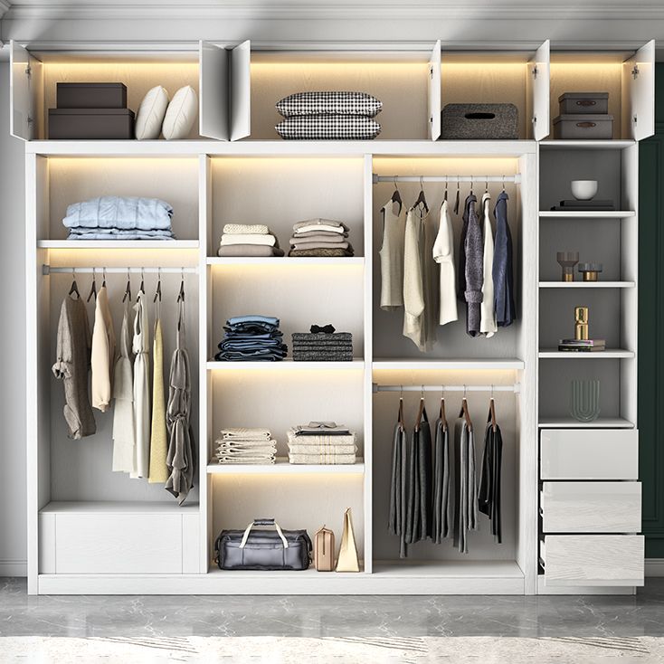 White Engineered Wood Wardrobe Closet Contemporary Storage Cabinet