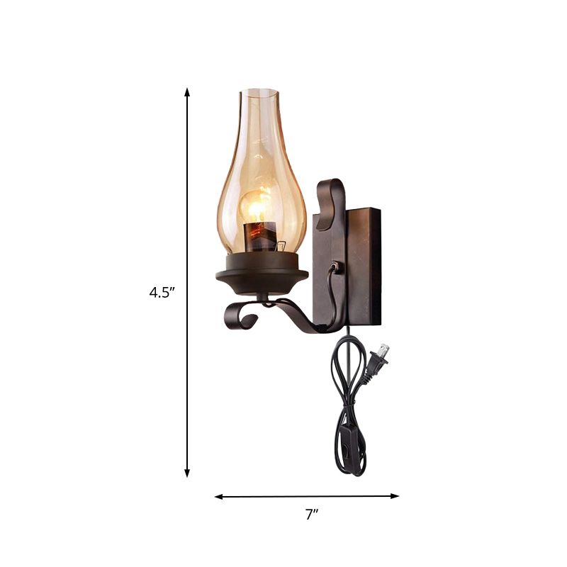 1 illuminazione in vetro cognac industriale nero con pale di candele leggera in nero con cavo plug-in