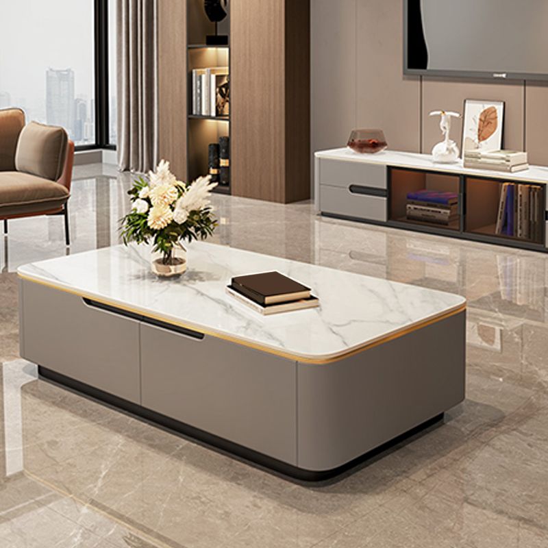 Glam Coffee Table Slate Rectangular Square Cocktail Table in White