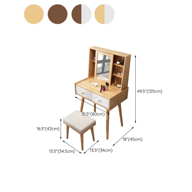 Scandinavian Dressing Table with Mirror and 2-Drawers Solid Wood