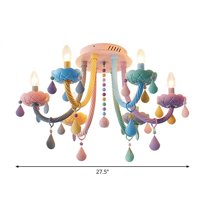Candélabre pour chambre à coucher, montage semi-encastré en métal, 5/6 lumières, macaron proche des plafonniers, bleu-rose-jaune