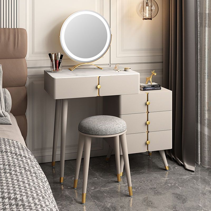 4 Drawers Vanity Set with Stool Glam Stone Top Dressing Table