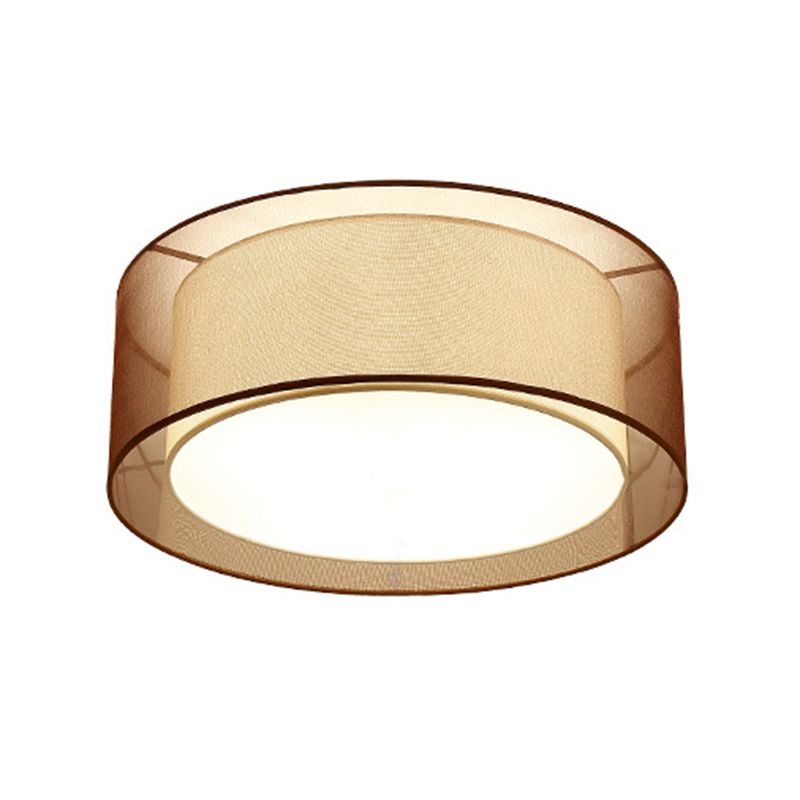 Acrylic Geometric Ceiling Light in Traditional Classic Style Wrought Iron Flush Mount with Flax Fabric Shade