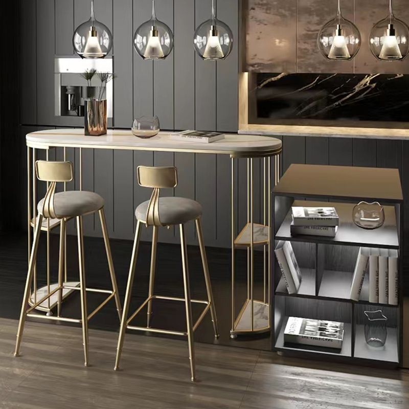 Stone Oval Bar Table Glam Style Living Room Bistro Bar Desk with Storage