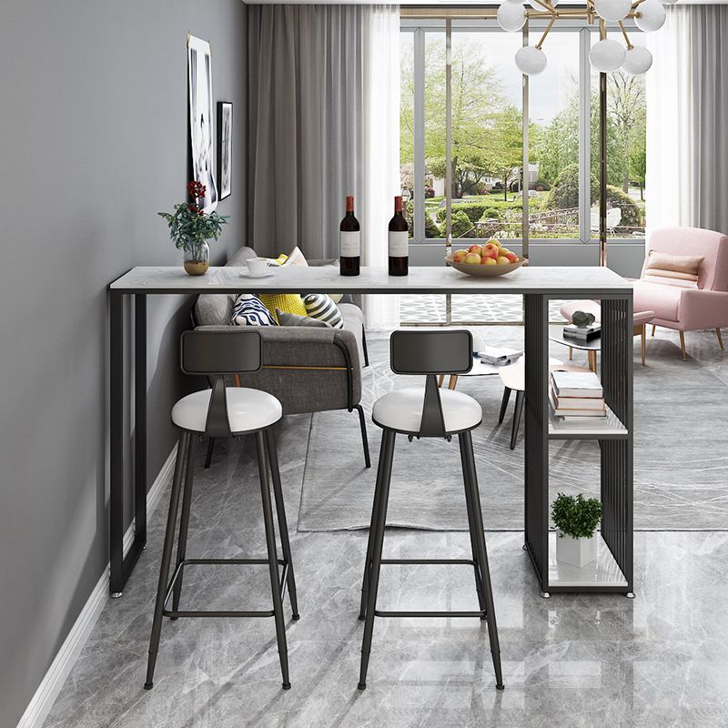 1/3 Pieces Modern Iron Bar Table Set Rectangle White Faux Marble Top Bistro Set with Shelf