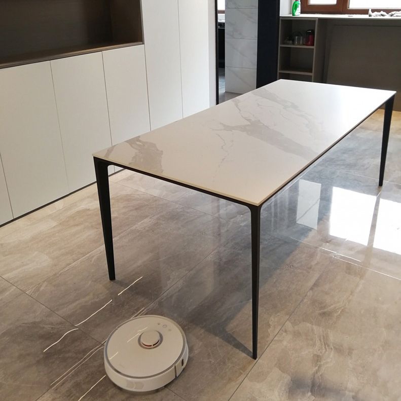Rectangle Home Dining Table Sintered Stone Metal Frame Table with Four-leg