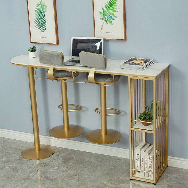 Glam Oval Bar Pub Table Set 1/3 Pieces Stone Top Bar Stool and Table Set