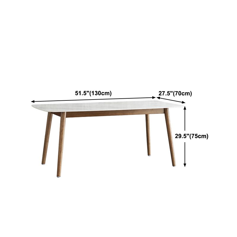 Stone Top Table Mid-Century Modern Dining Table with 4 Brown Wood Legs