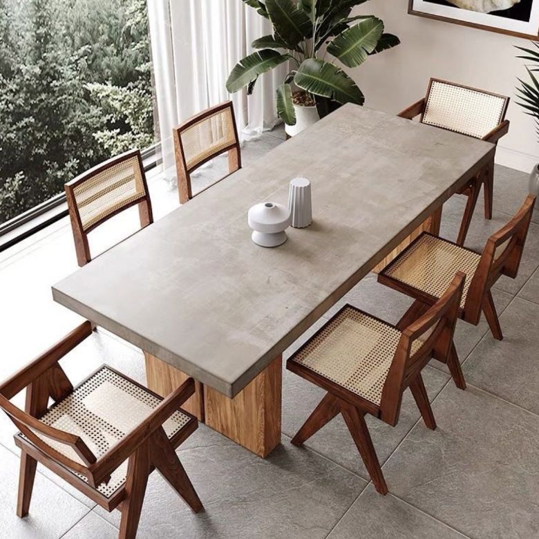 Rectangular Dining Table Grey Solid Wood Table Top for Dining Room