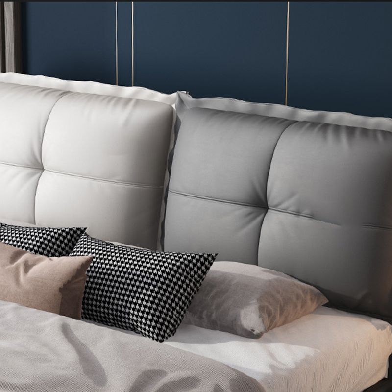 Solid Color Panel Bed Mid-Century Modern Solid Wood Standard Bed with Headboard