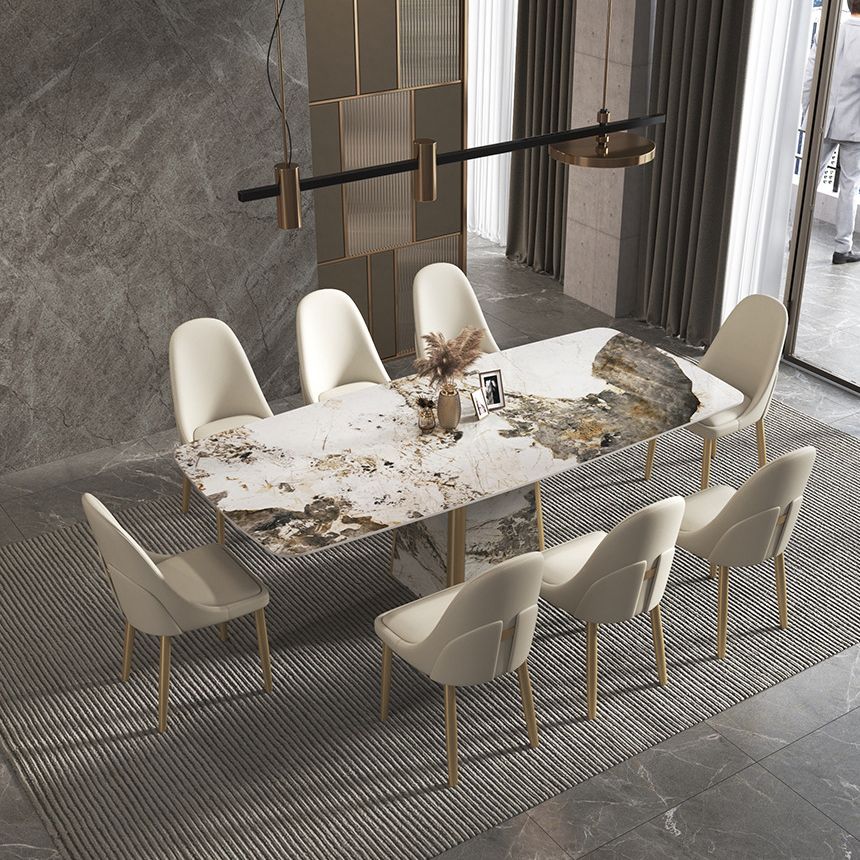 Contemporary Stone Dining Table Rectangle Table with Pedestal Base