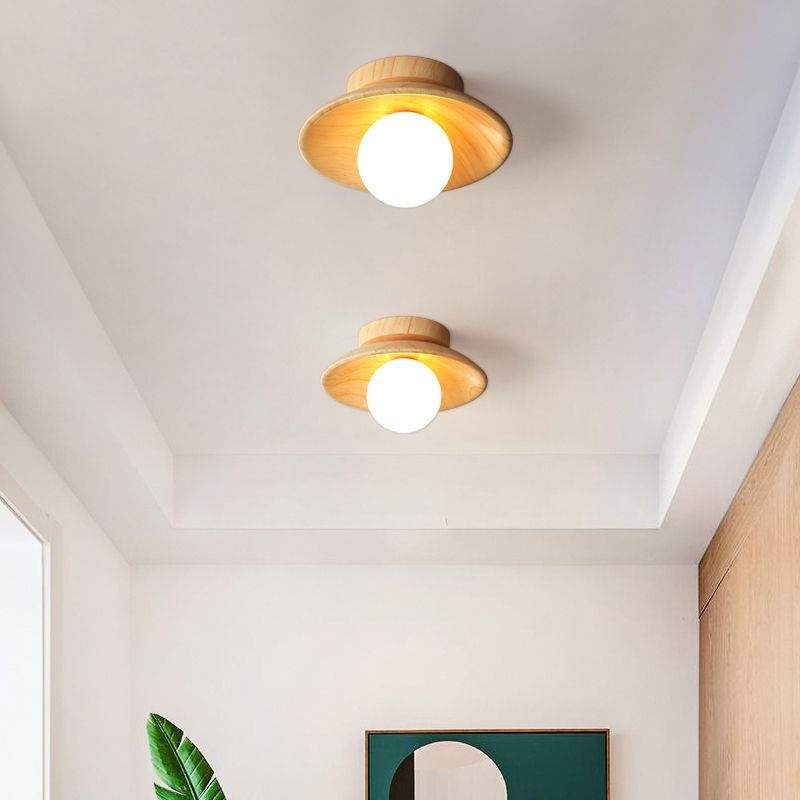 Lámpara de techo de madera moderna y sencilla, mini lámpara de pasillo de montaje semiempotrado con 1 luz