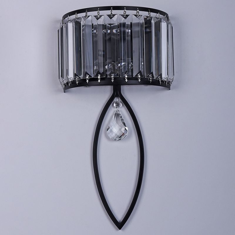 2 - Light Wall Light in Black / Gold Finish Iron and Crystal Wall Sconce