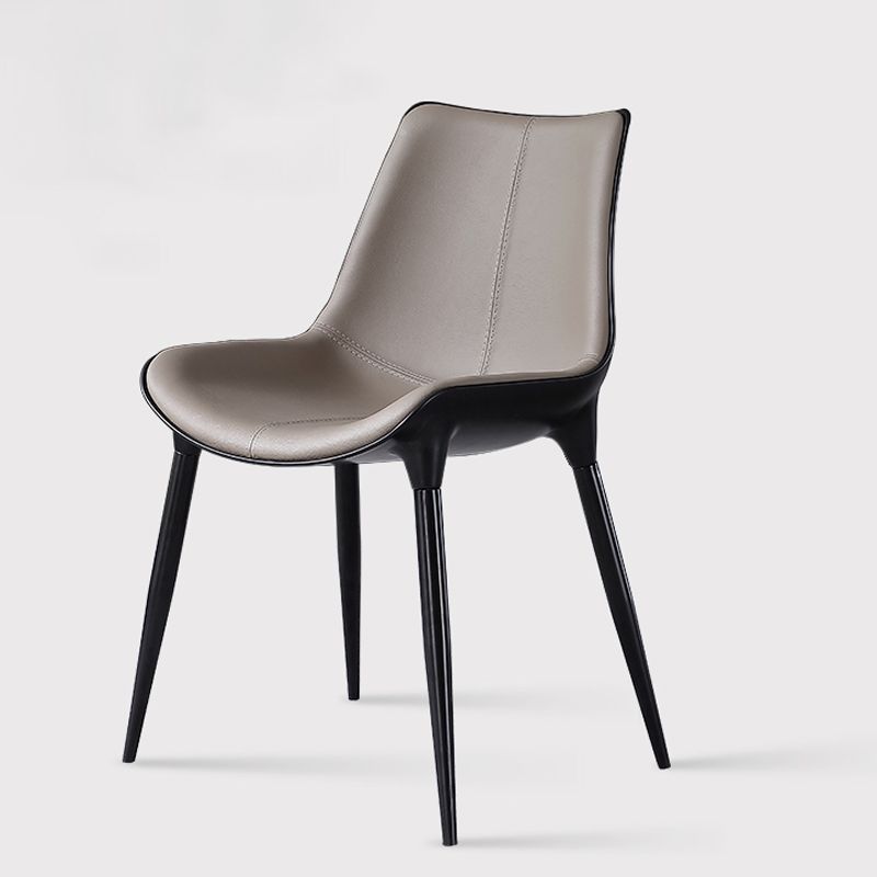 Silla lateral de comedor de cuero de diseño contemporáneo, silla con respaldo sólido para cocina