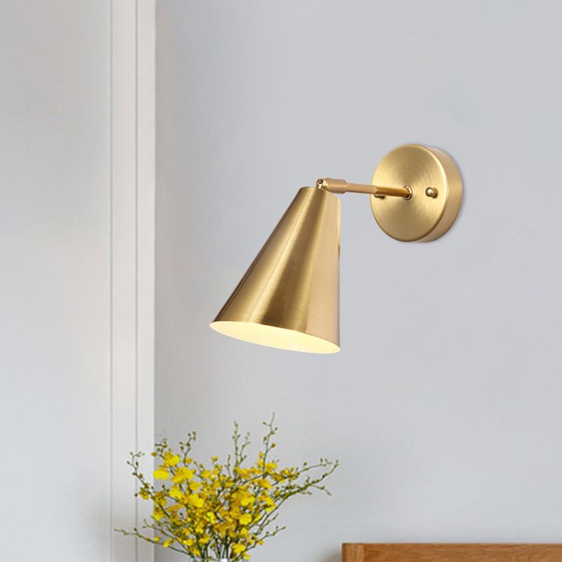 Metal Gold Wall Sconce Lighting Cone 1 Bulb Colonialism Rotatable Wall Mounted Lamp for Bedroom