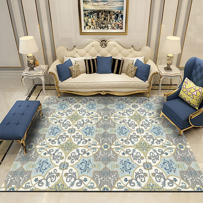 Bohemian Carpet Indoor Medallion Carpet Stain Resistant Carpet for Living Room