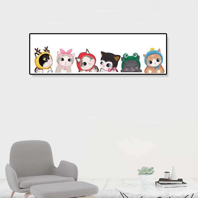 Light Color Kids Style Painting Various Cat Print Wrapped Canvas for Girls Bedroom