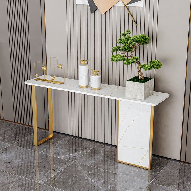 Iron Base Accent Table 31.5" H with Rectangle Stone Top for Hall