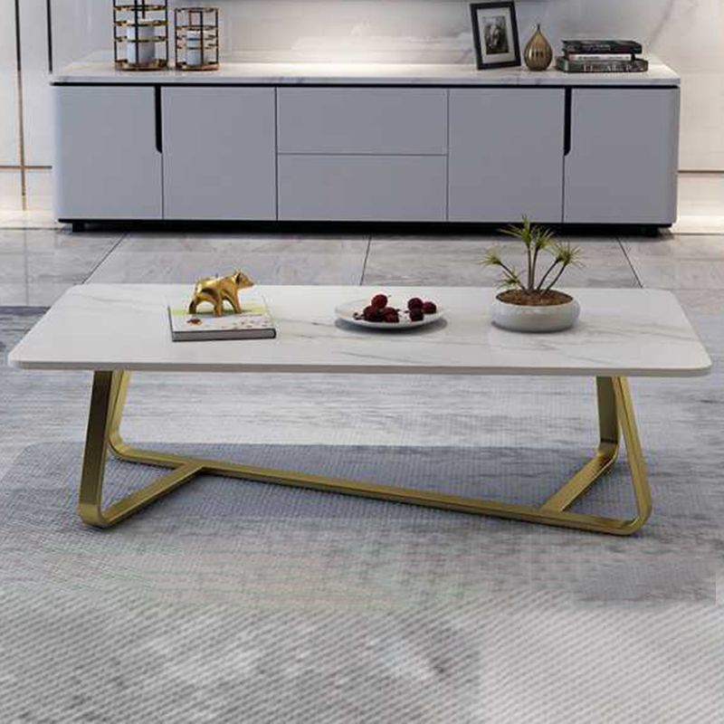 Cross Legs Stone Top Cocktail Table, 15.75" H Rectangular Coffee Table