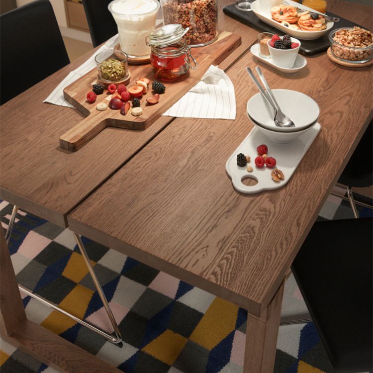 Contemporary Rectangle Shape Kitchen Dining Table Solid Wood Dining Table with Double Pedestal Bases