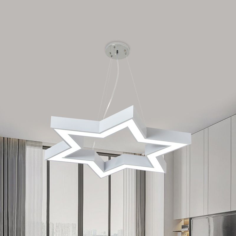 Macaroon Six-Pointed Star Pendant Lamp Acrylic Nursery Room LED Chandelier Lighting in White