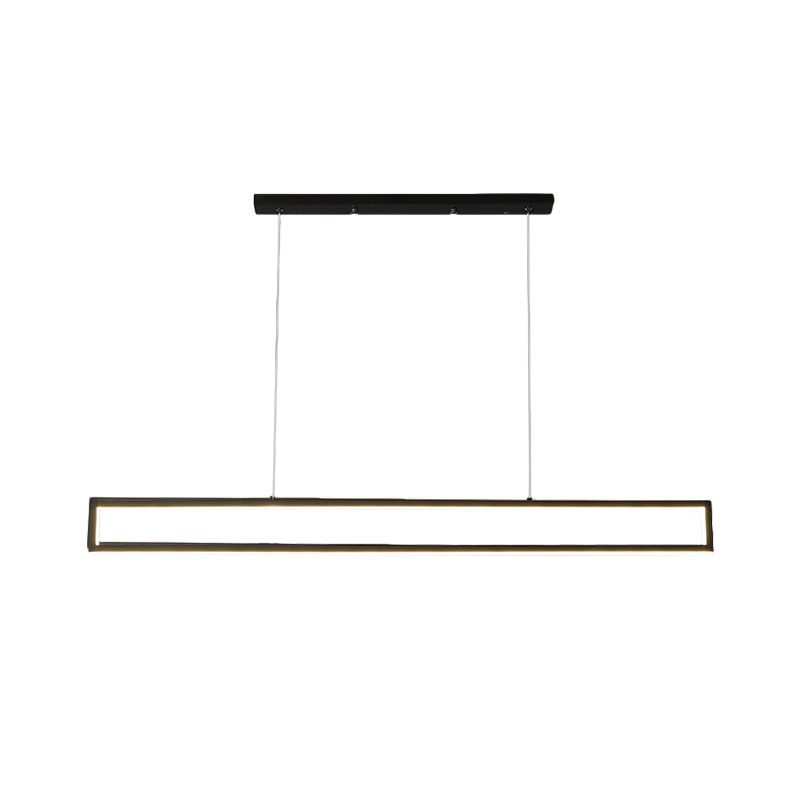 Rectangle Frame Iron Island Lamp Fixture Minimalist LED Black Drop Pendant in Warm/White Light
