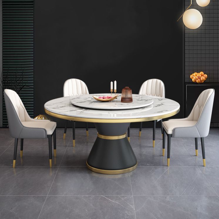Luxury Home Round Dining Table Marble Table with Black Pedestal Base