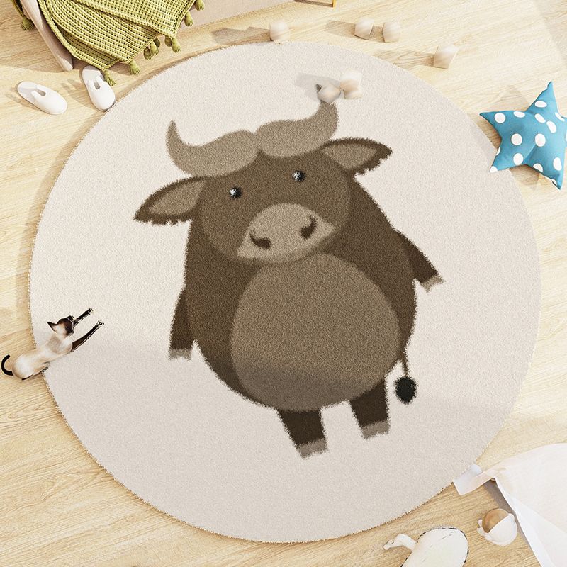 Lambswool Kids Area Carpet Stain Resistant Round Carpet Animal Print Modern Rug