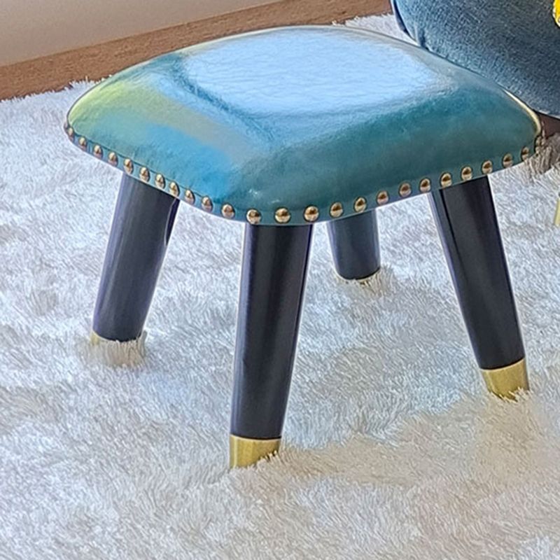 Glam Footstool Ottoman Genuine Leather Upholstered Nailhead Trim Square Ottoman