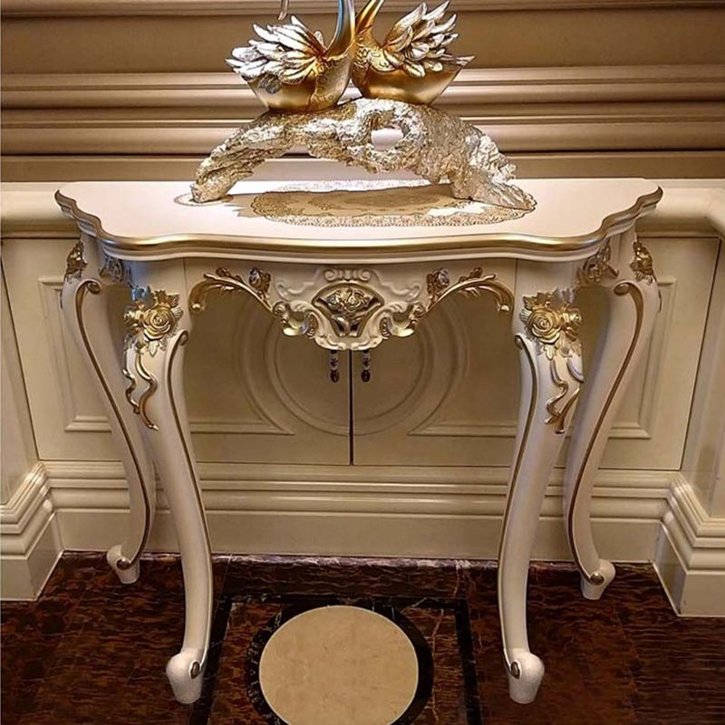 Victorian Hall 4 Legs Solid Wood Half Moon Console Accent Table