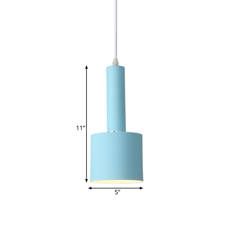 2-Layer Tube Metal Hanging Light Kit Macaron 1 Light Blue Finish Ceiling Pendant Lamp over Table