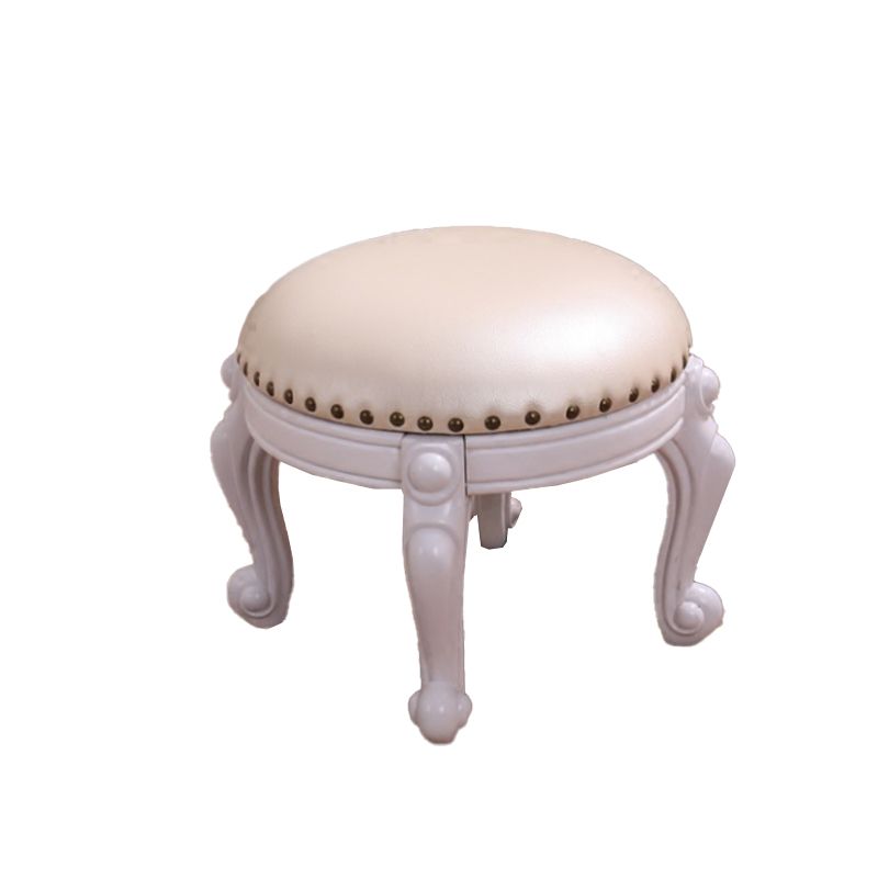 Mid-Century Modern Ottoman Genuine Leather Upholstered Nailhead Trim Round Ottoman