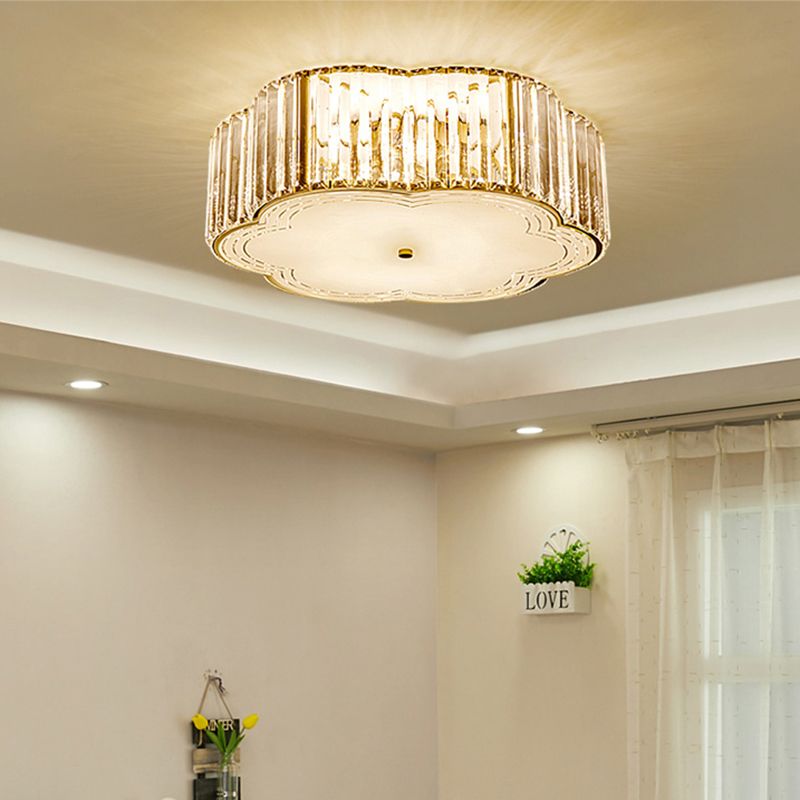 19"/23" W Gold Scalloped Flushmount Modern 4/5/6 Bulbs Faceted Crystal Ceiling Lighting for Bedroom