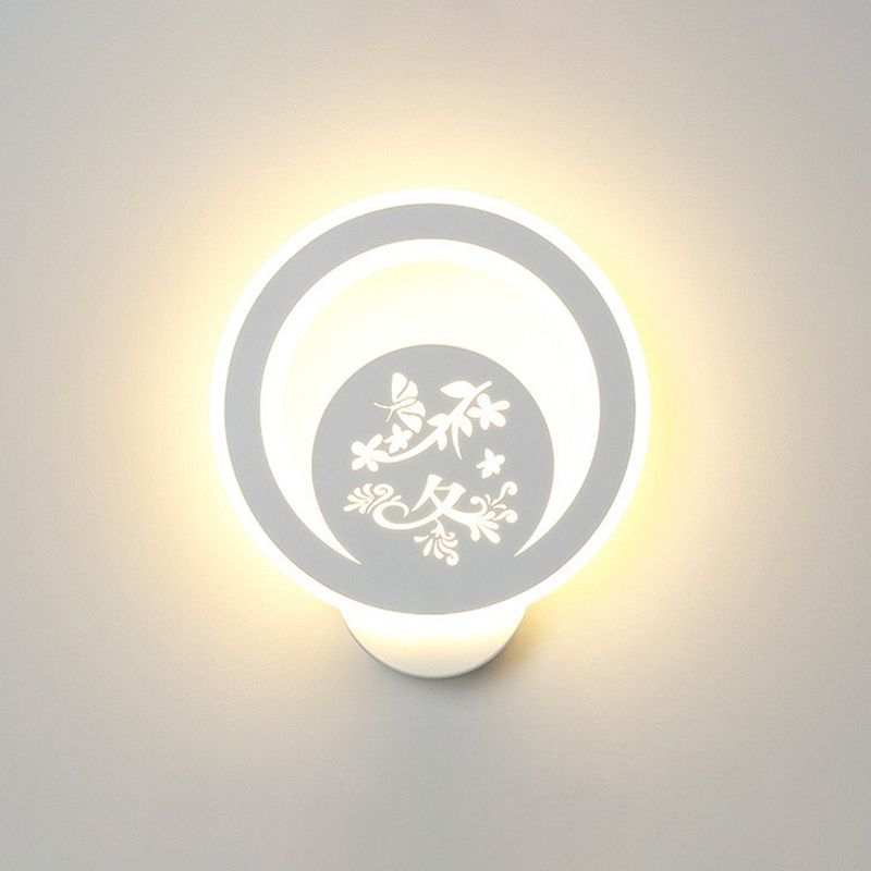 Modern Circular Shaped Sconce Lighting Acrylic Living Room LED Wall Light Fixture in White