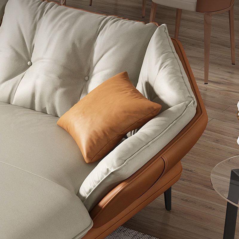 Modern Wood Frame Genuine Leather Flared Arm Sofa with Tufted Back