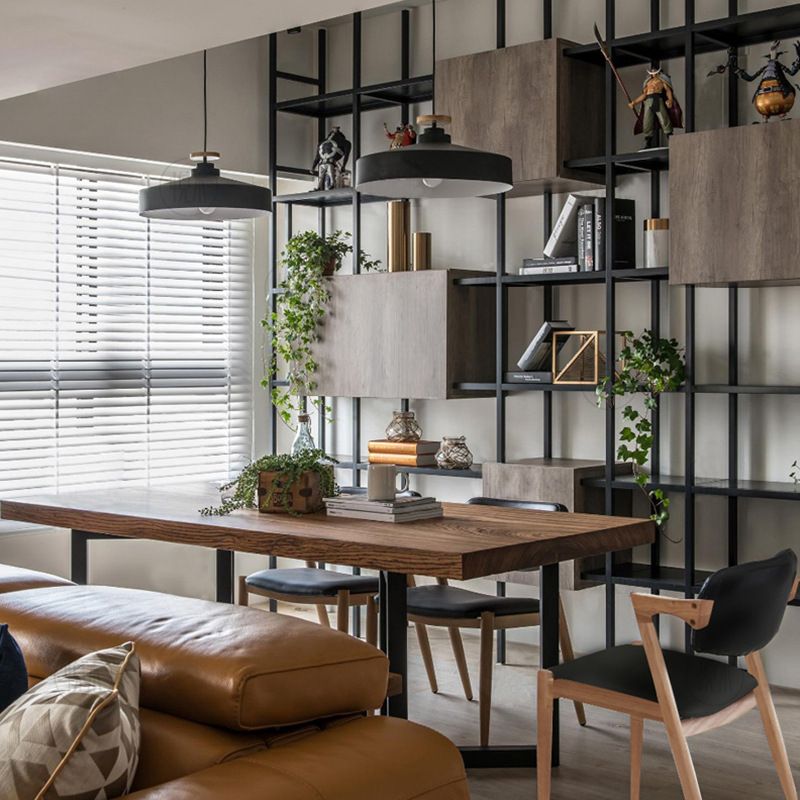 Rectangle Table Industrial Solid Wood Top Dining Table with Metal Base