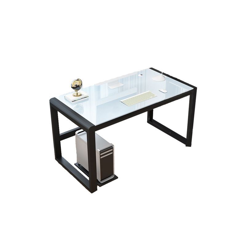 Glass Top Rectangular Gaming Desk Modern 29.53" Tall Computer Desk with Sled Base