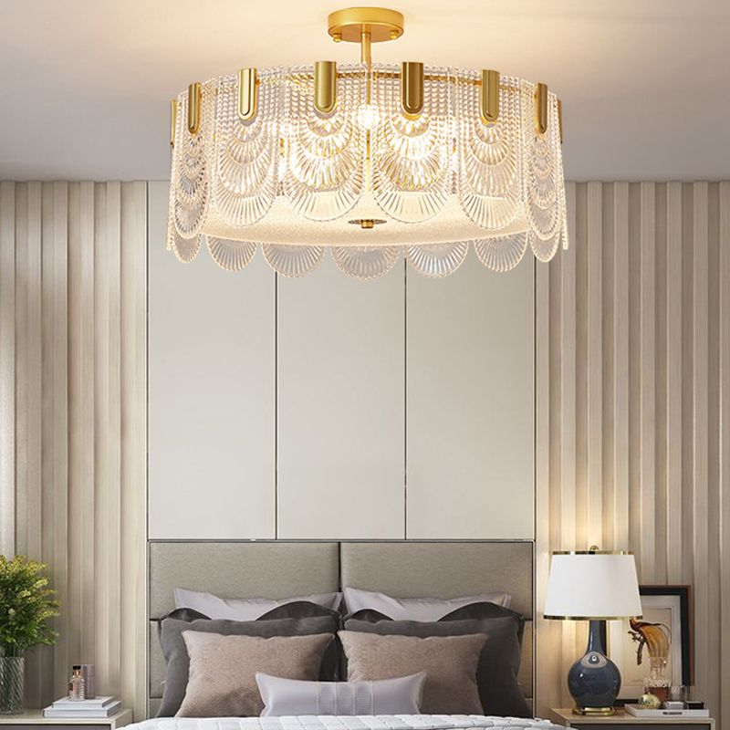 Lampade da incasso in metallo Lampade da soffitto tradizionali a semi-incasso con paralume in vetro