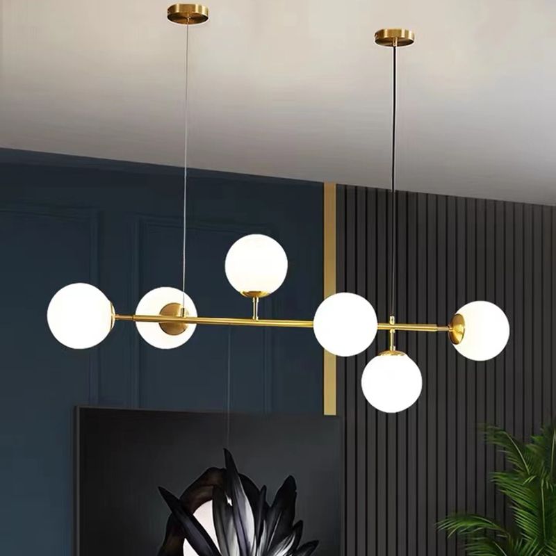 Modern Style Spherical Shape Island Lights Glass 6 Light Island Lighting in Gold