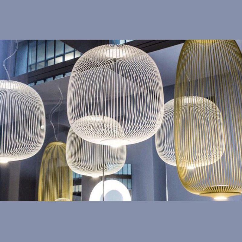 Oval Forged Iron Cage Pendant Lighting Modern Minimalist LED Hanging Lamp for Living Room