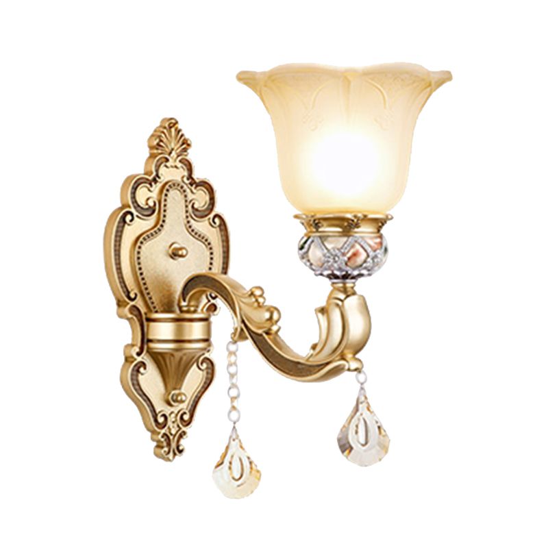 Bell Wall Sconce Contemporain 1 tête à facette Crystal Finnial Mur Mount Éclairage en or
