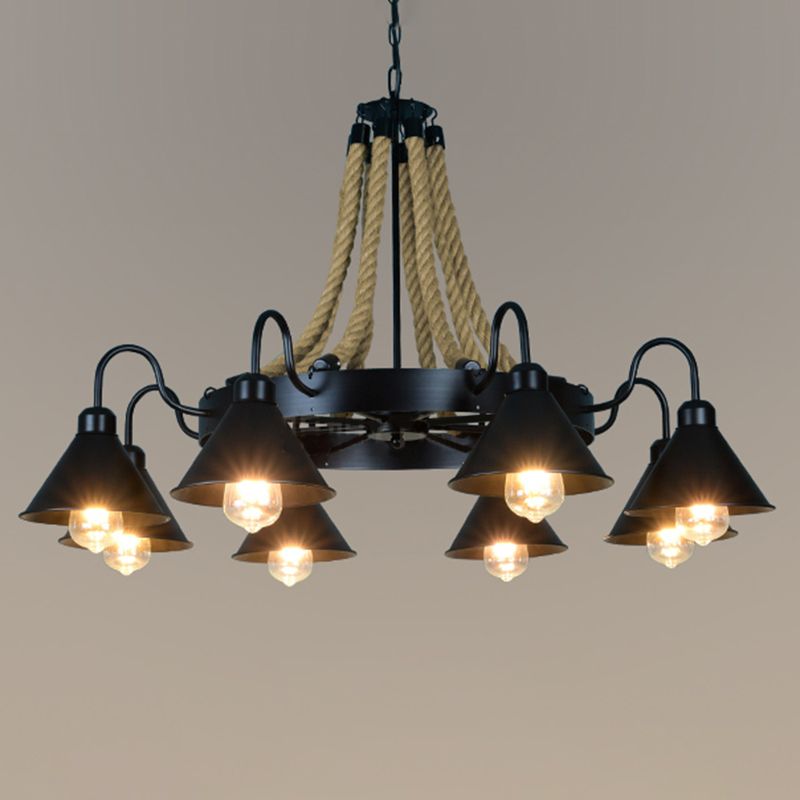 Black Cone lampadario a sospensione a sospensione Light Loft Rope Restaurant Lampone Aione l'illuminazione