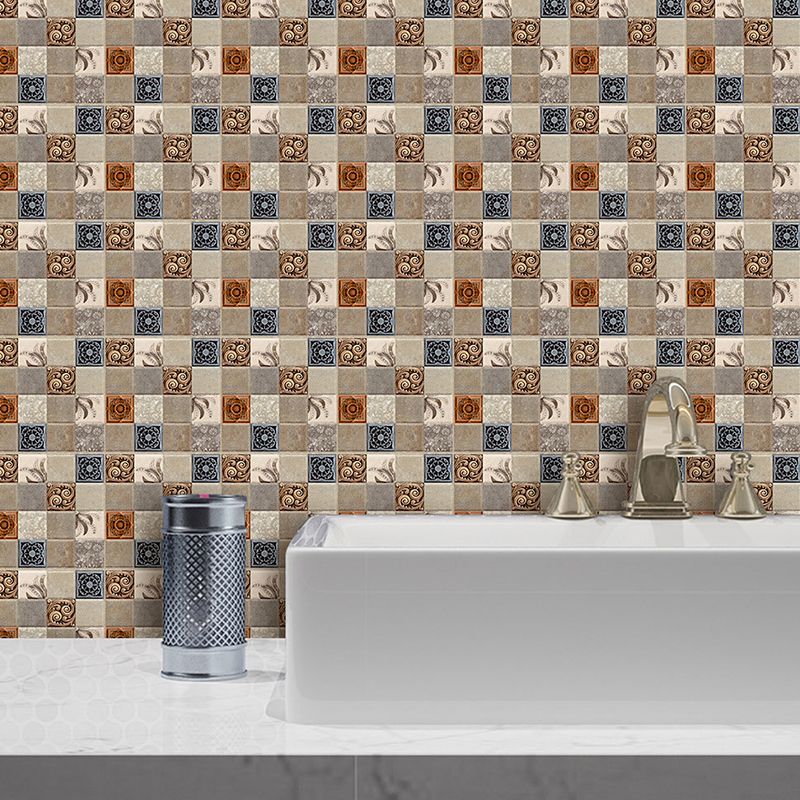 Selbstklebende Tapetenplatte mit Vintage-Blumenmuster, blau-braune Mosaikfliesen, Wanddekoration für Waschräume