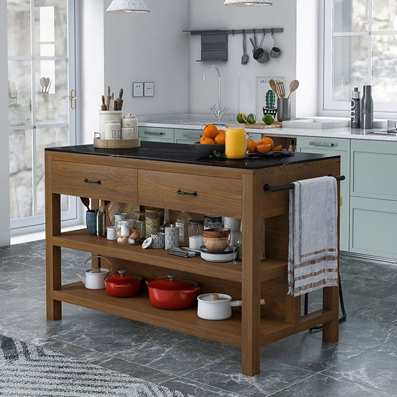Dining Room Kitchen Island Table Open Storage Marble Prep Table