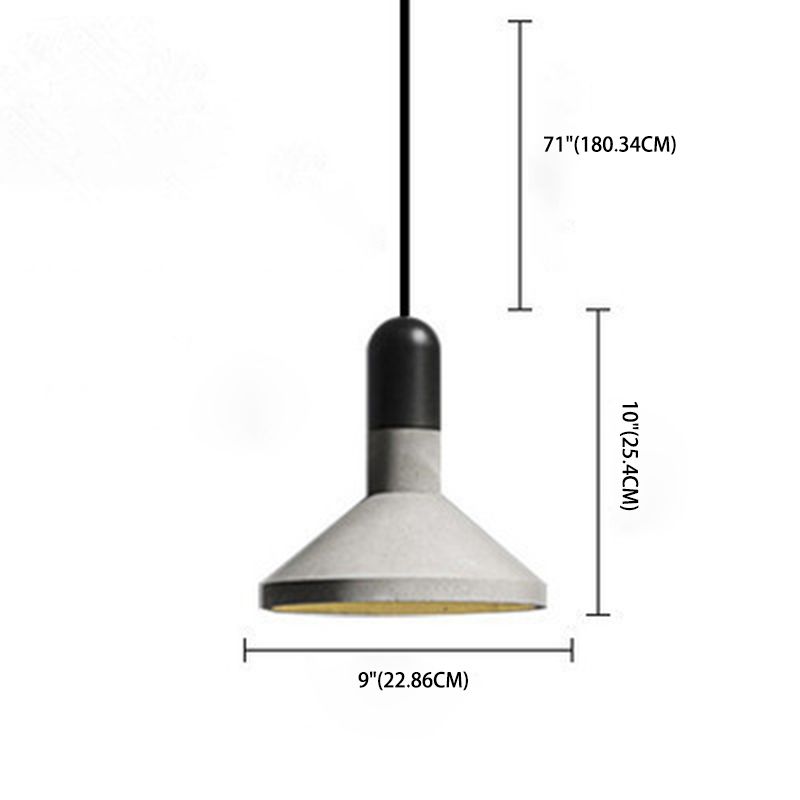 Tapered Cement Hanging Light Nordic Style 1 Light Restaurant Ceiling Pendant Lamp with Wooden Top
