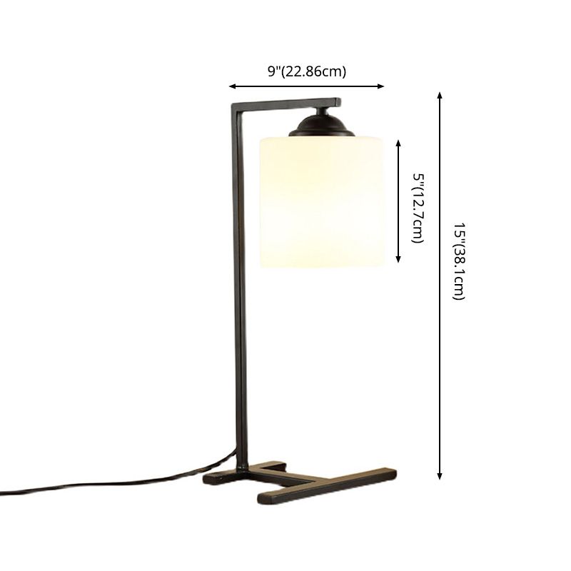 Lumo cilindrico di vetro opalino Luce minimalista a 1 luci nere lampada da comodino