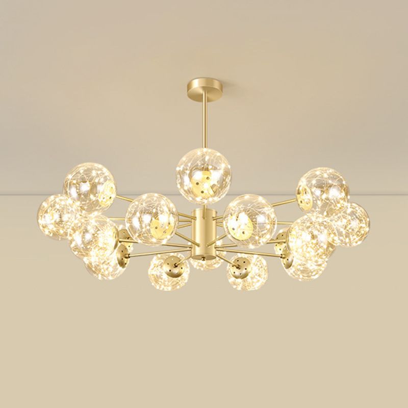 Radial LED Chandelier Light Contemporary Metallic Living Room Pendant Light with Globe Clear Glass Shade in Gold